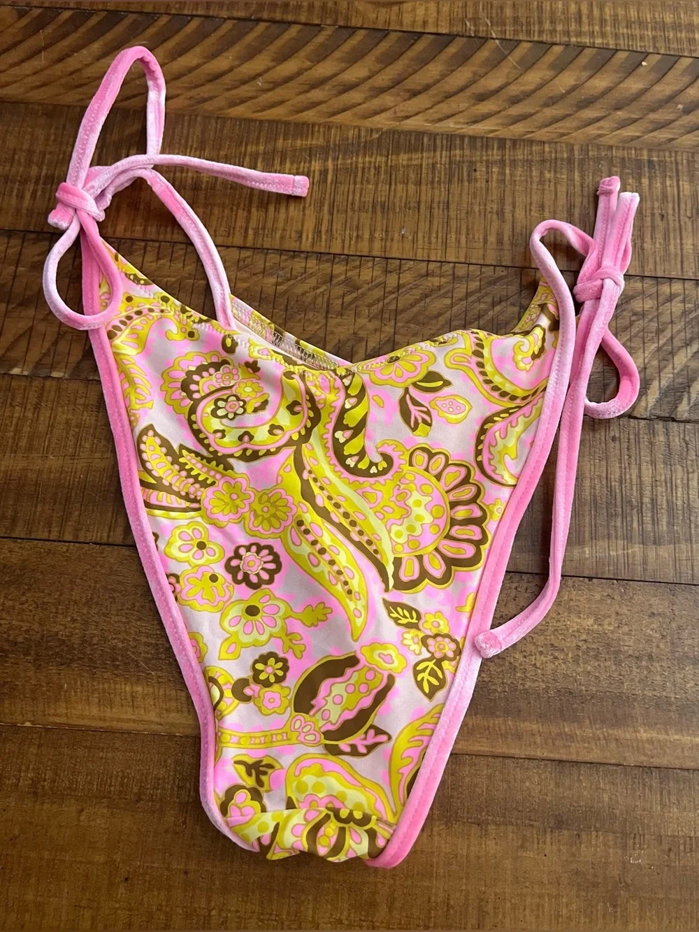 NWT Aerie Low Rise Tie Cheekiest Bikini Bottom Paisley Pink Velvet - Sz M